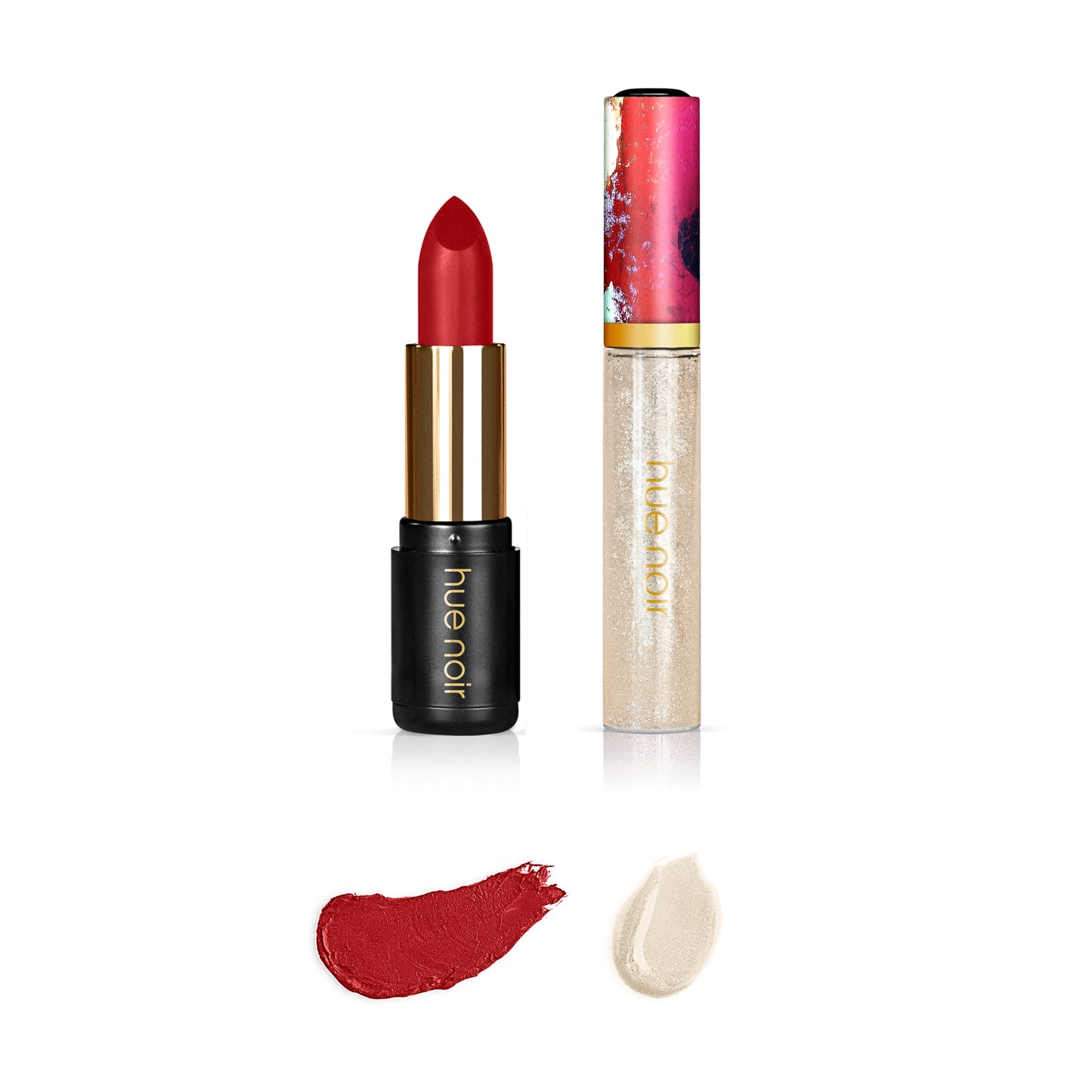 Hue Noir Red Crimson Perfect Pout Lip Combo, a bold red lip color, displayed on a white background.