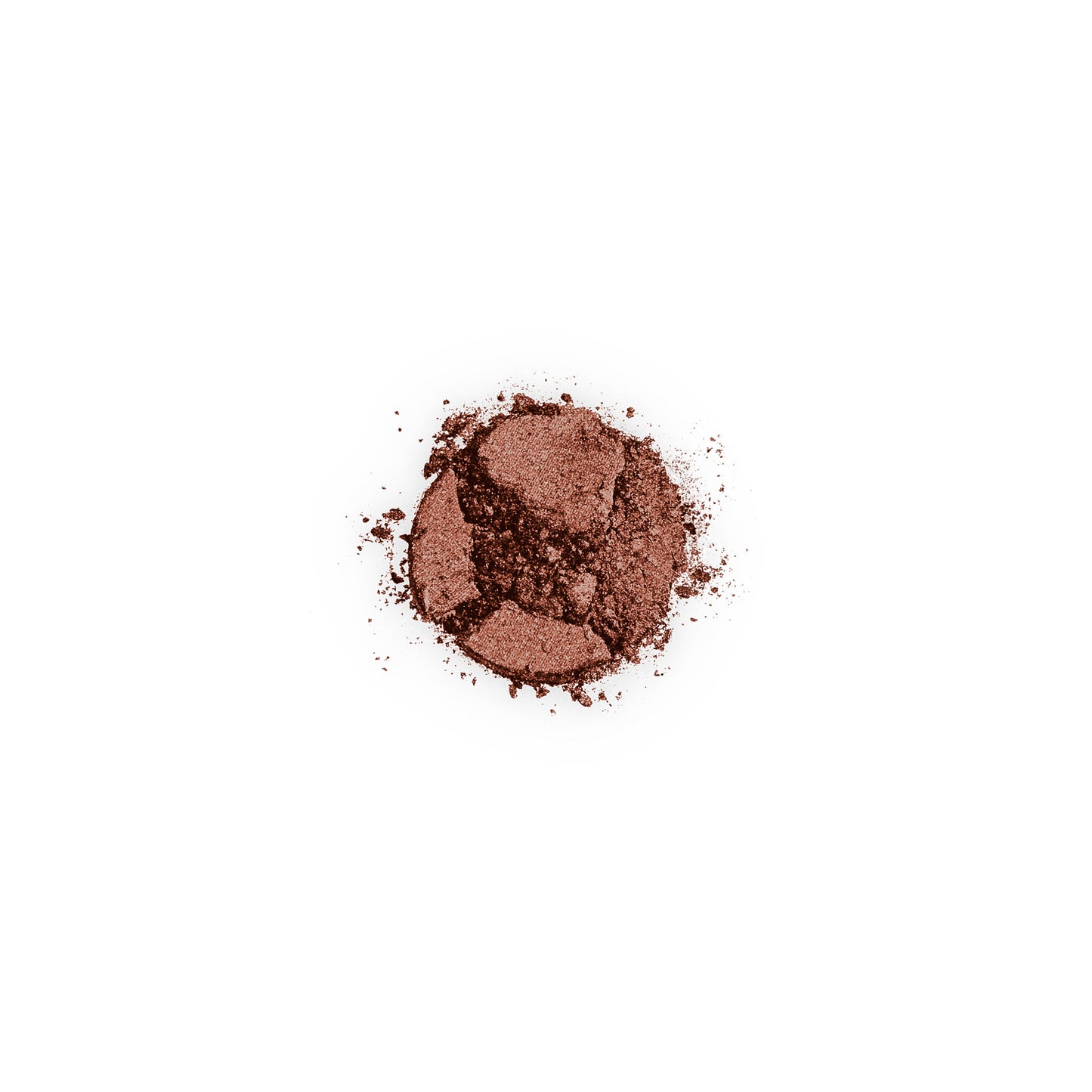 A mound of crushed shimmery bronze eyeshadow surrounded by loose powder on a white background by hue noir.