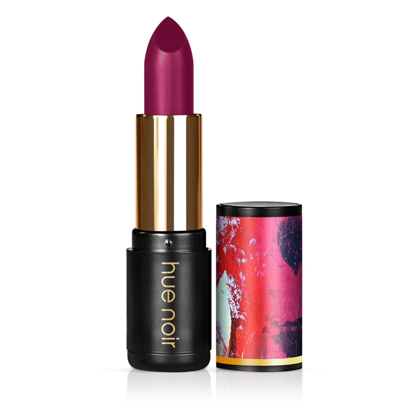 Fuchsia lipstick in lipstick tube with cap on side
