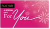 Hue Noir holiday gift card pink color with sparkly snowflakes design