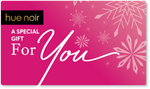 Hue Noir holiday gift card pink color with sparkly snowflakes design