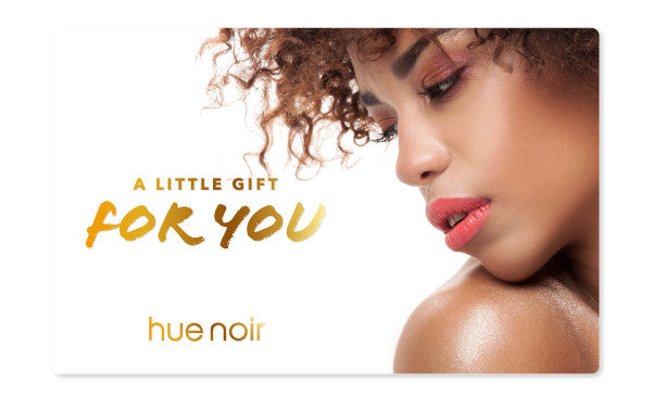 A little gift for you Hue Noir gift card with photo of medium skin tone model