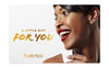 A little gift for you Hue Noir gift card with photo of deep skin tone model